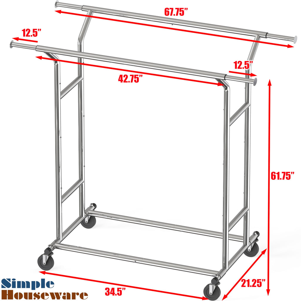 Heavy Duty Double Rail Clothing Garment Rack, Chrome