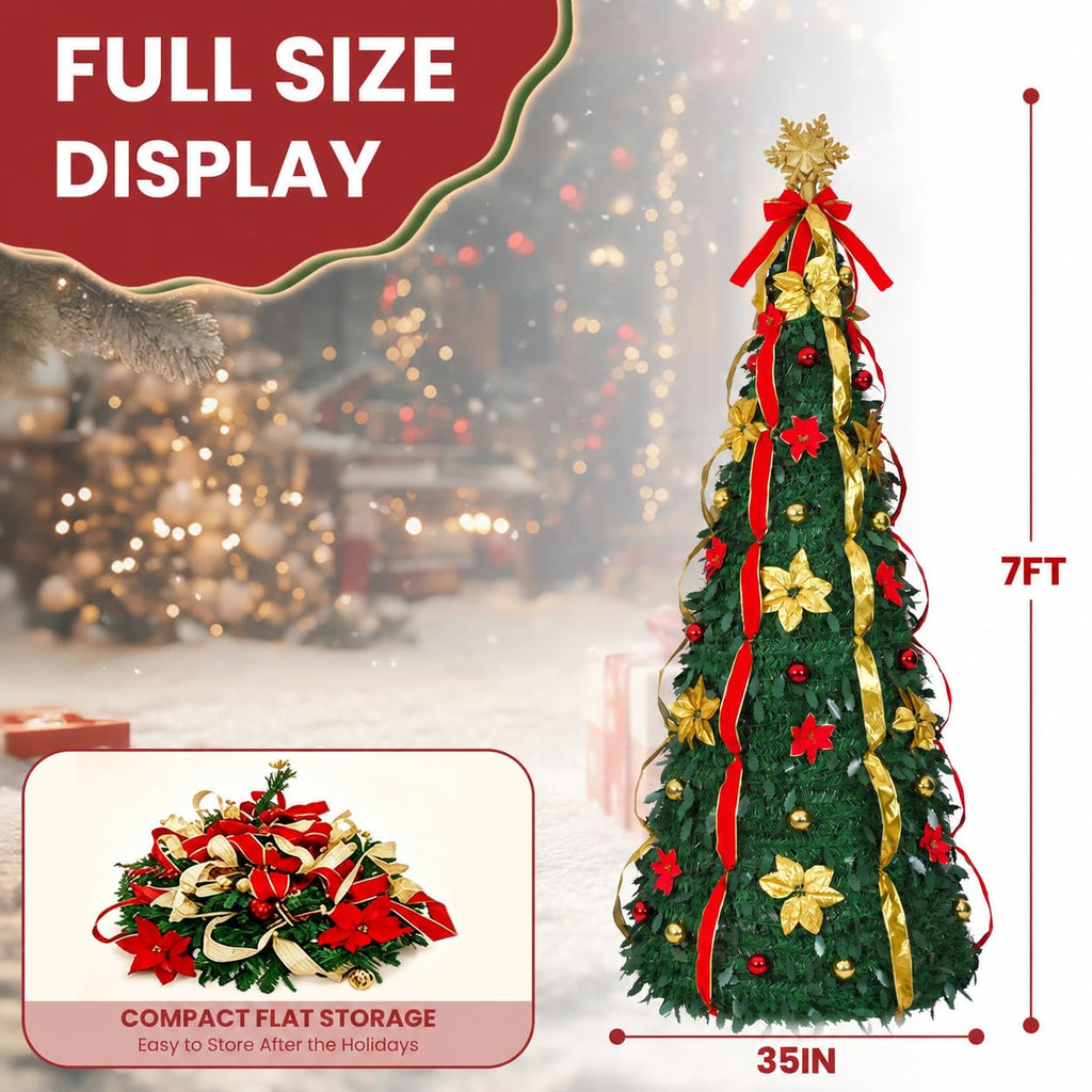 7FT Pop Up, Pre-Lit w/ 250 Warm White Lights, Green