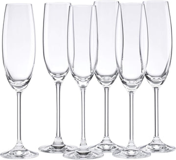 Champagne Flutes, Tuscany Classics 8 Oz Champagne Glasses Set of 6, 1.5 x 10-inch, Clear European Glass, Stemware