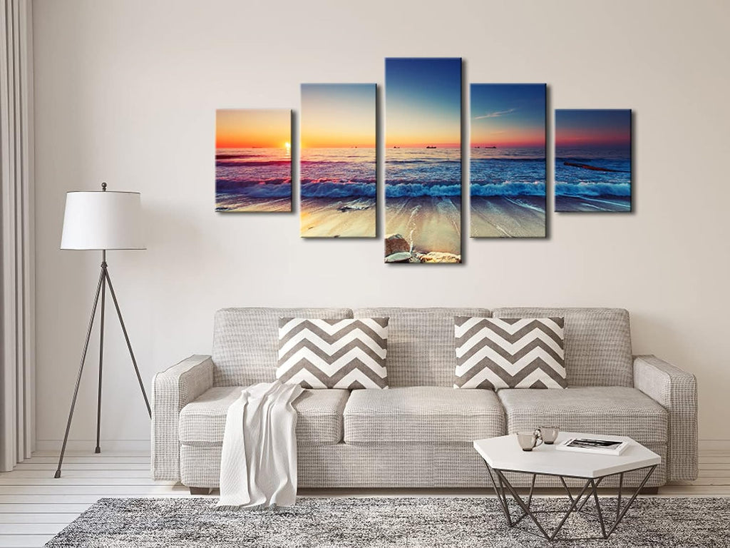 5 Piece Large Modern Seascape Artwork Gallery Wrapped Ocean Sea Beach Pictures Canvas Prints Waves Paintings on
