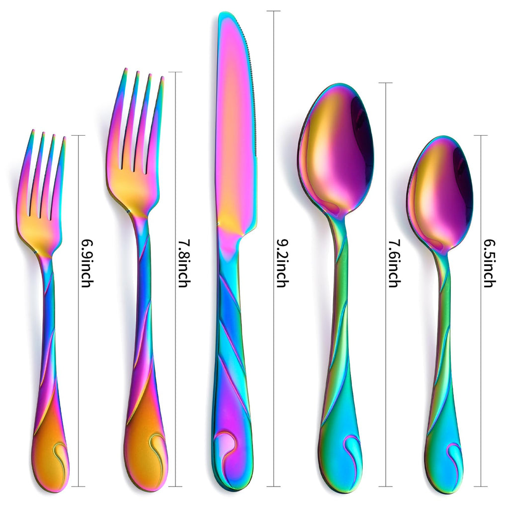 Rainbow Silverware Set, 60-Piece Stainless Steel Flatware Set