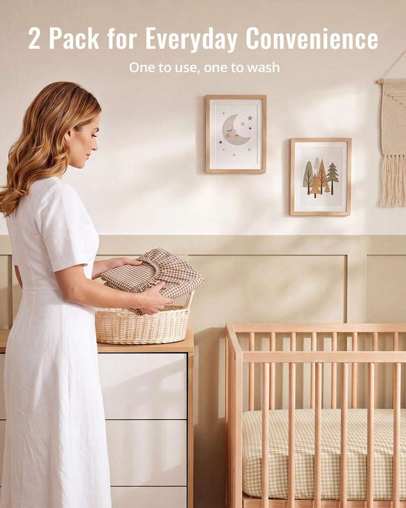 Muslin Crib Sheets, 2 Pack, Beige Gingham & Brown Gingham