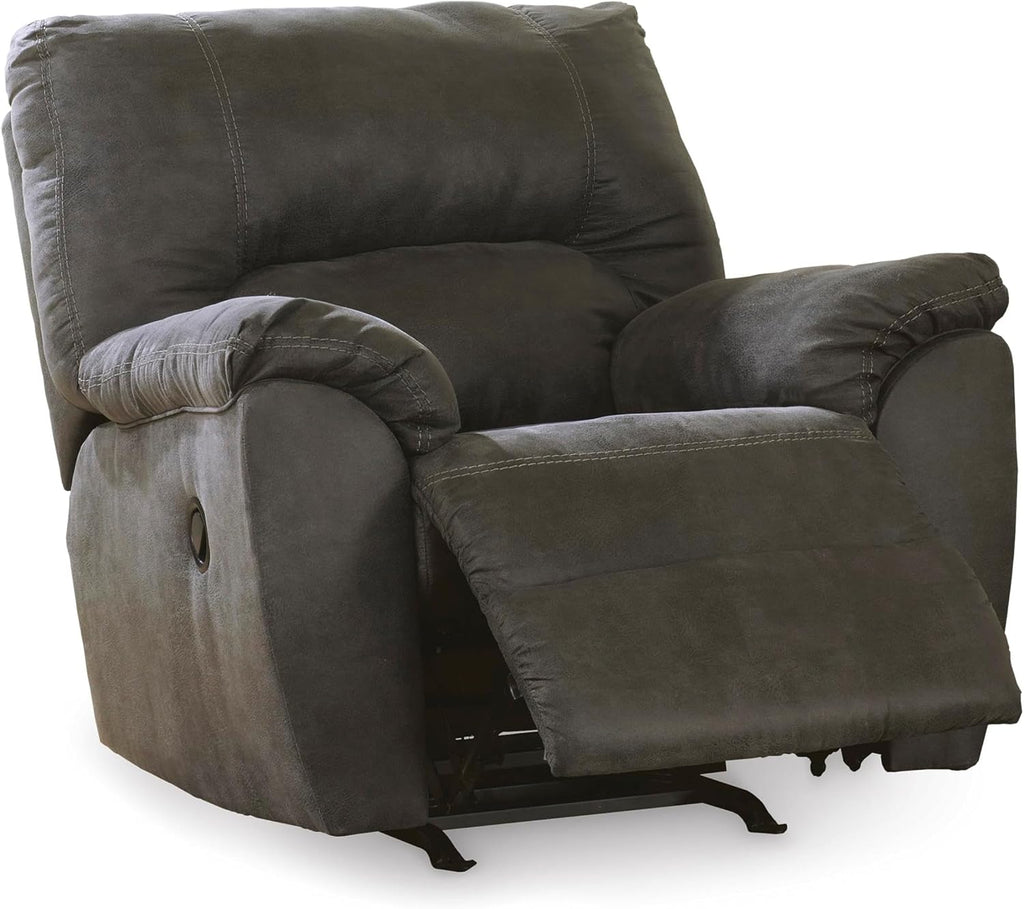 Contemporary Fabric Rocker Recliner, Pewter Finish, 41"x41"x41", Polyester Blend Upholstery, Pillow Top Arms