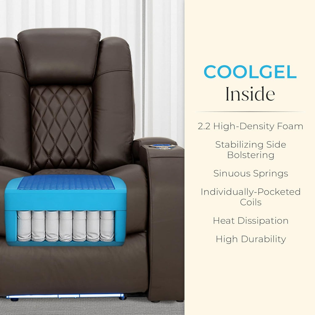 Diamante Zero-Gravity CoolZero Italian Leather Home Theater Seating, Power Headrest, Power Recline, Single Recliner