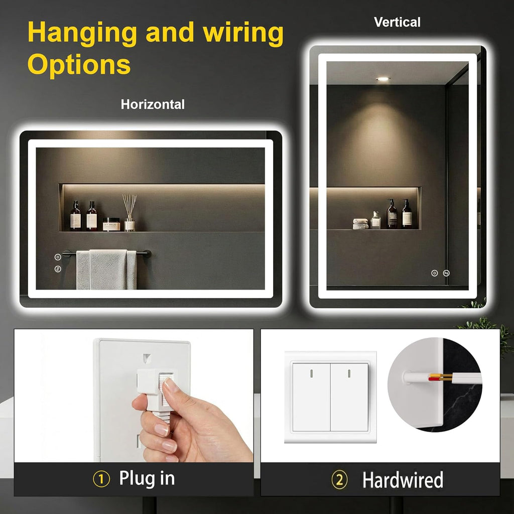 LED Bathroom Mirror with Lights - Anti-Fog, Dimmable, Backlit+Frontlit, 3 Color Light - 40"x30" Lighted Vanity Mirrors