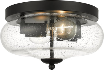 Black Ceiling Light Fixtures, Indoor Outdoor Flush Mount Ceiling Light with Seeded Glass Shade for Farmhouse Hallway
