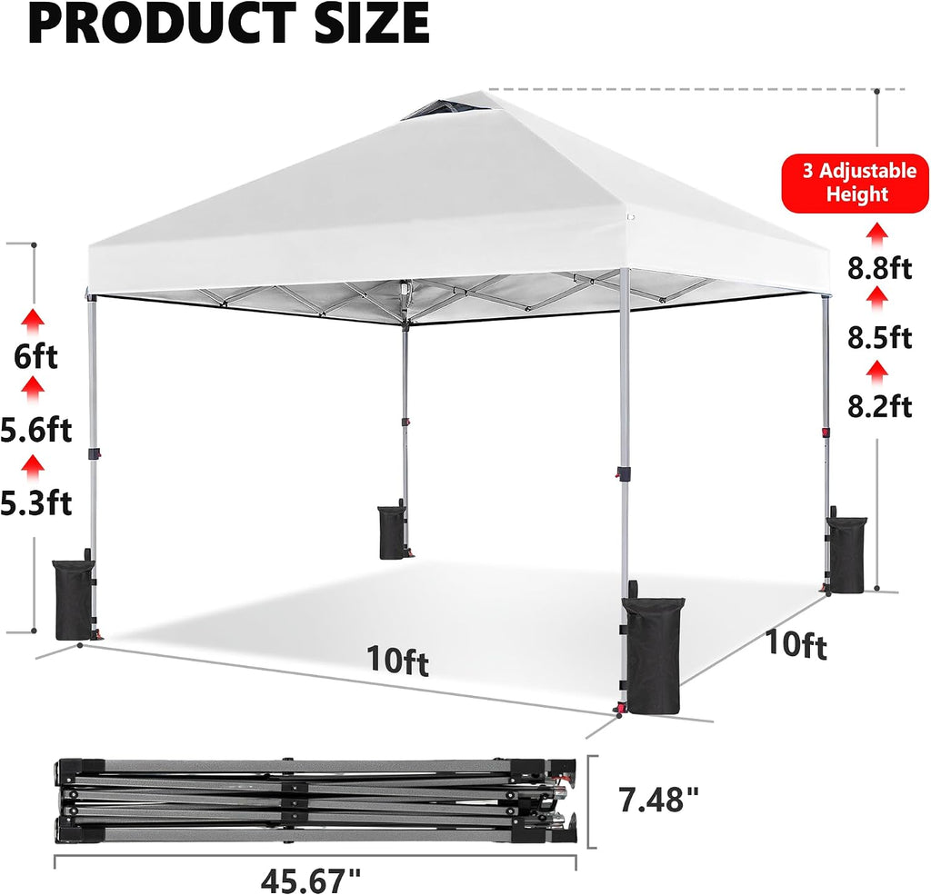 10x10ft 1-Person Pop Up Canopy Tent, Heavy Duty One Push Setup Portable Outdoor Shelter Events Camping with Rolling