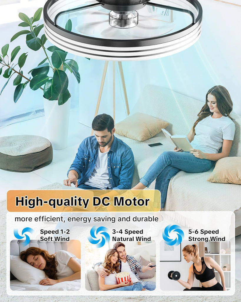 Ceiling Fan with Light,20" Flush Mount Ceiling Fan,6 Speeds,3000-6500K Dimmable LED, App & Remote Control