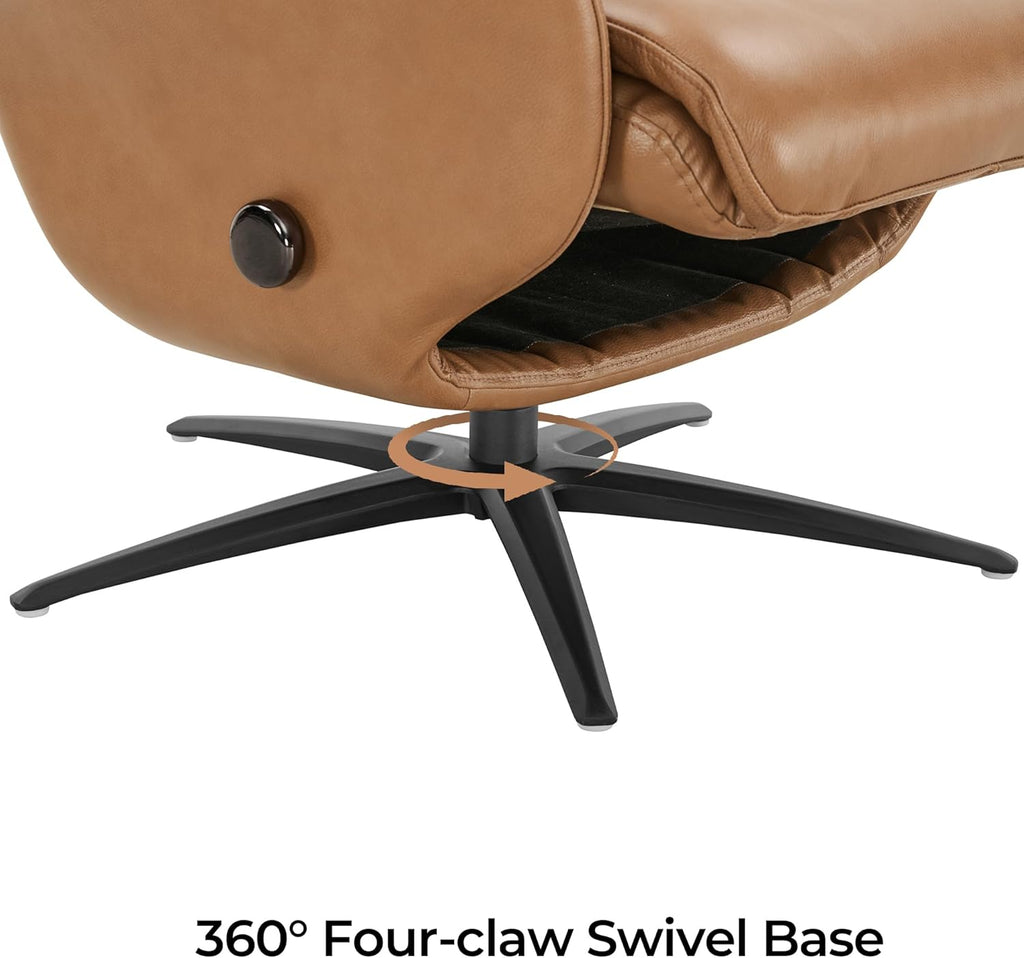 Modern Reclining Swivel Lounge Chair and Ottoman — Saddle Genuine Leather