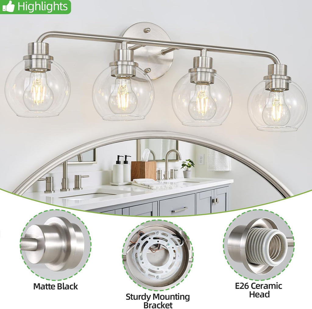 Bathroom Light Fixtures Brushed Nickel Vanity Light Silver 4 Light | Modern Wall Sconces Lighting Bathroom Lights