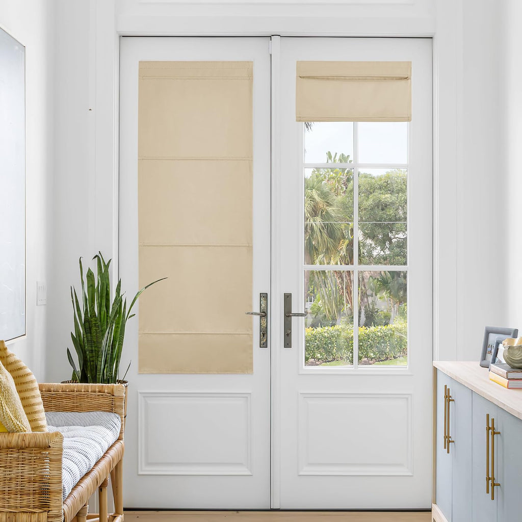 Biscotti Beige No Drill Magnetic Door Roman Curtain for Window