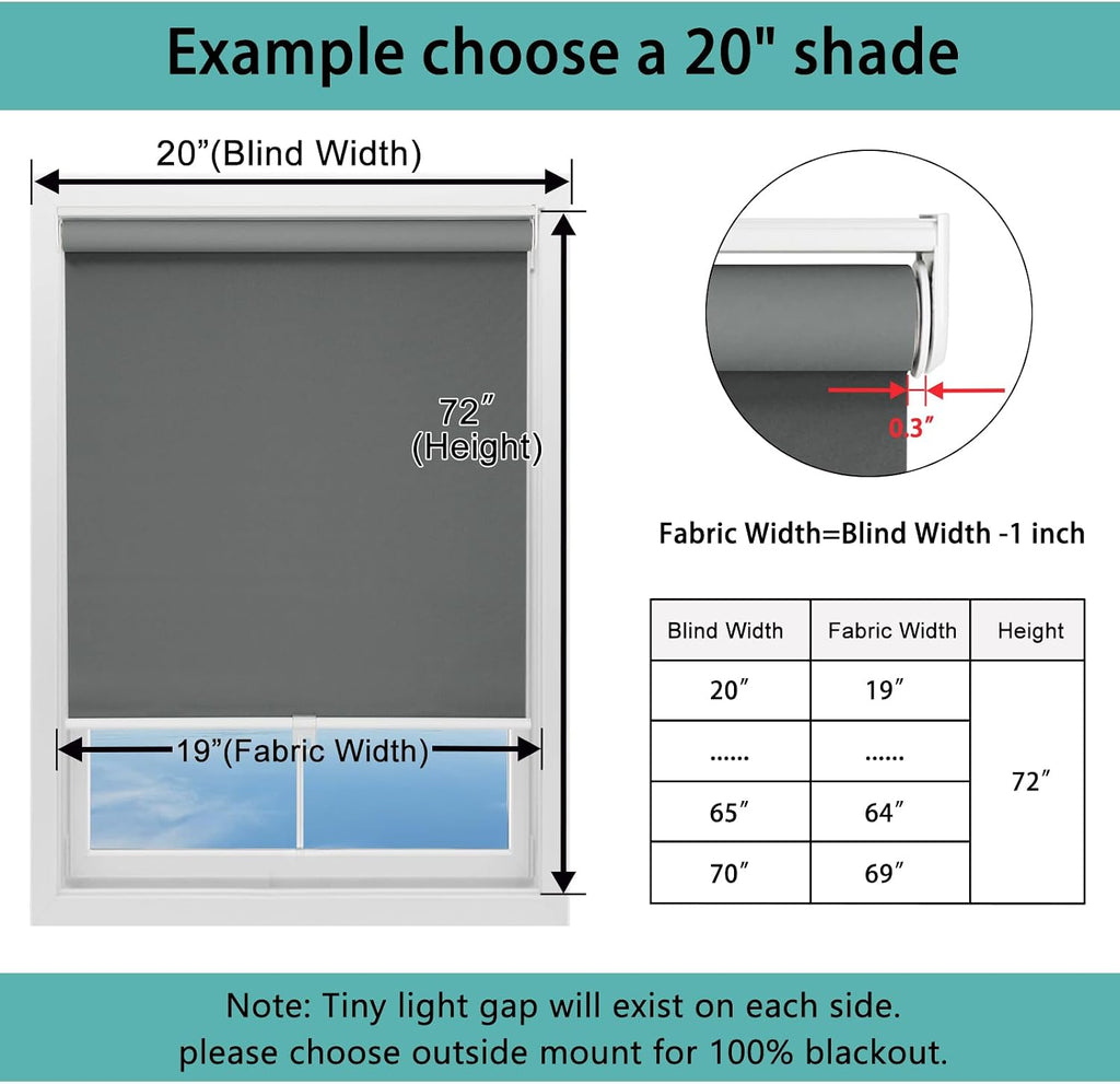 Blackout Roller Shades Cordless for Windows, 100% Room Darkening Window Blinds, Thermal Insulated UV Protection, Easy