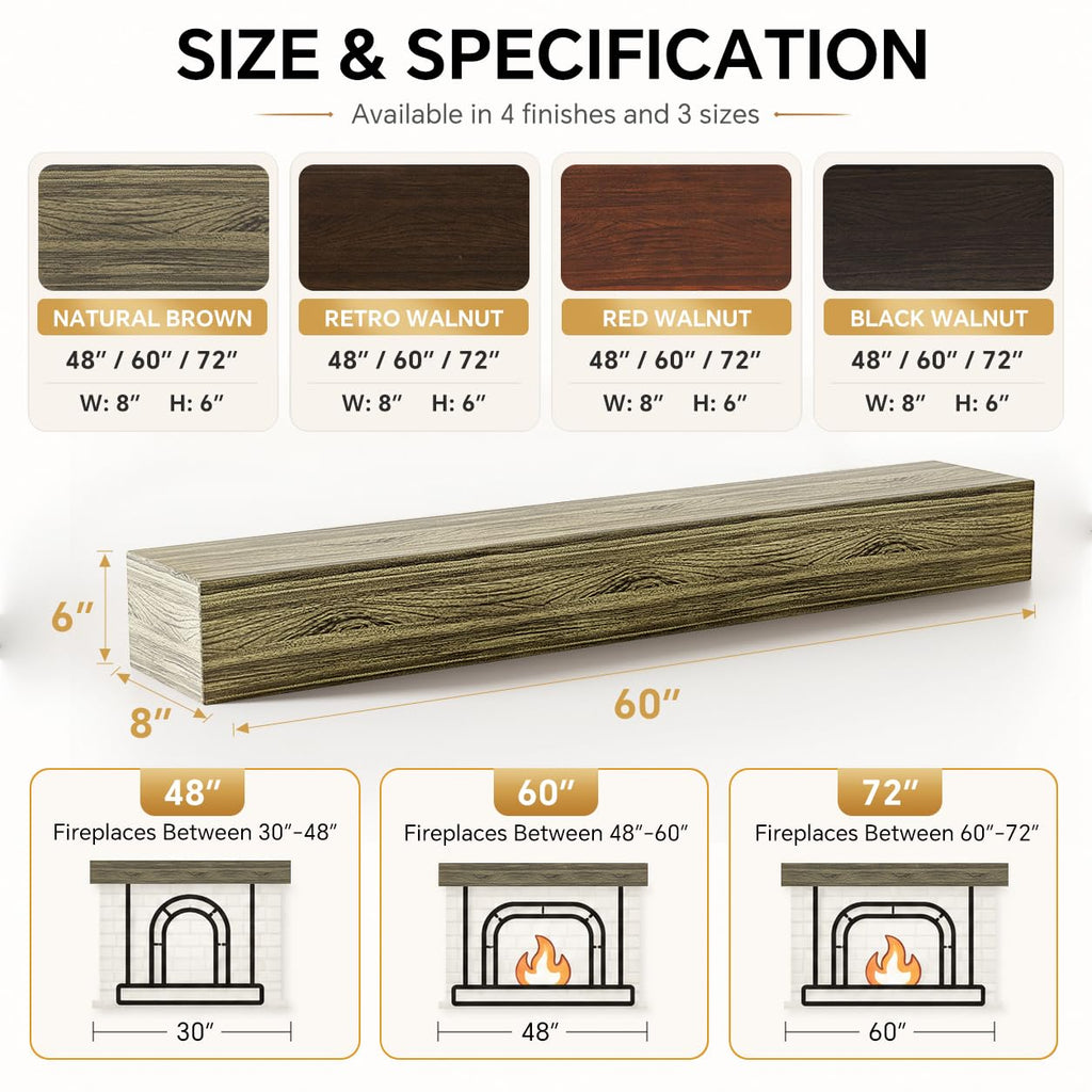 60" Fireplace Mantel Shelf Solid Wood Floating Wall Mantel, Brown