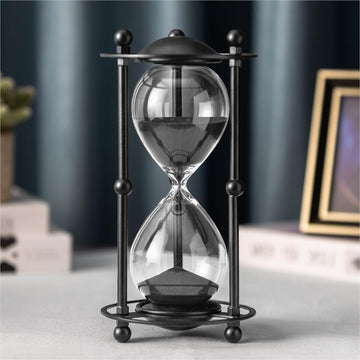 Hourglass Timer 30 Minute, Black Metal Sand Timer, Black