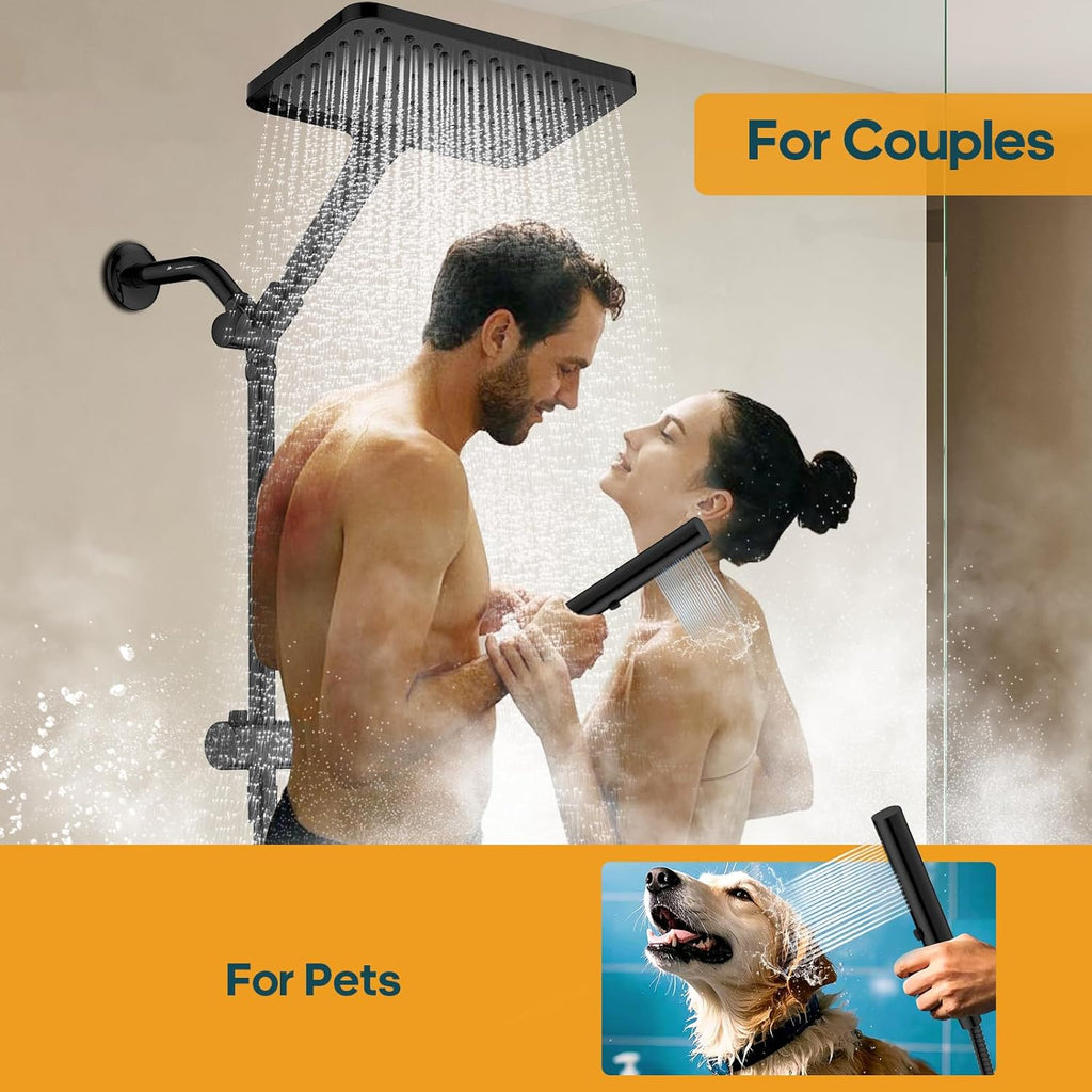 High Pressure Rain Shower Head with Handheld Combo, 10 Inch Square Rainfall Showerhead