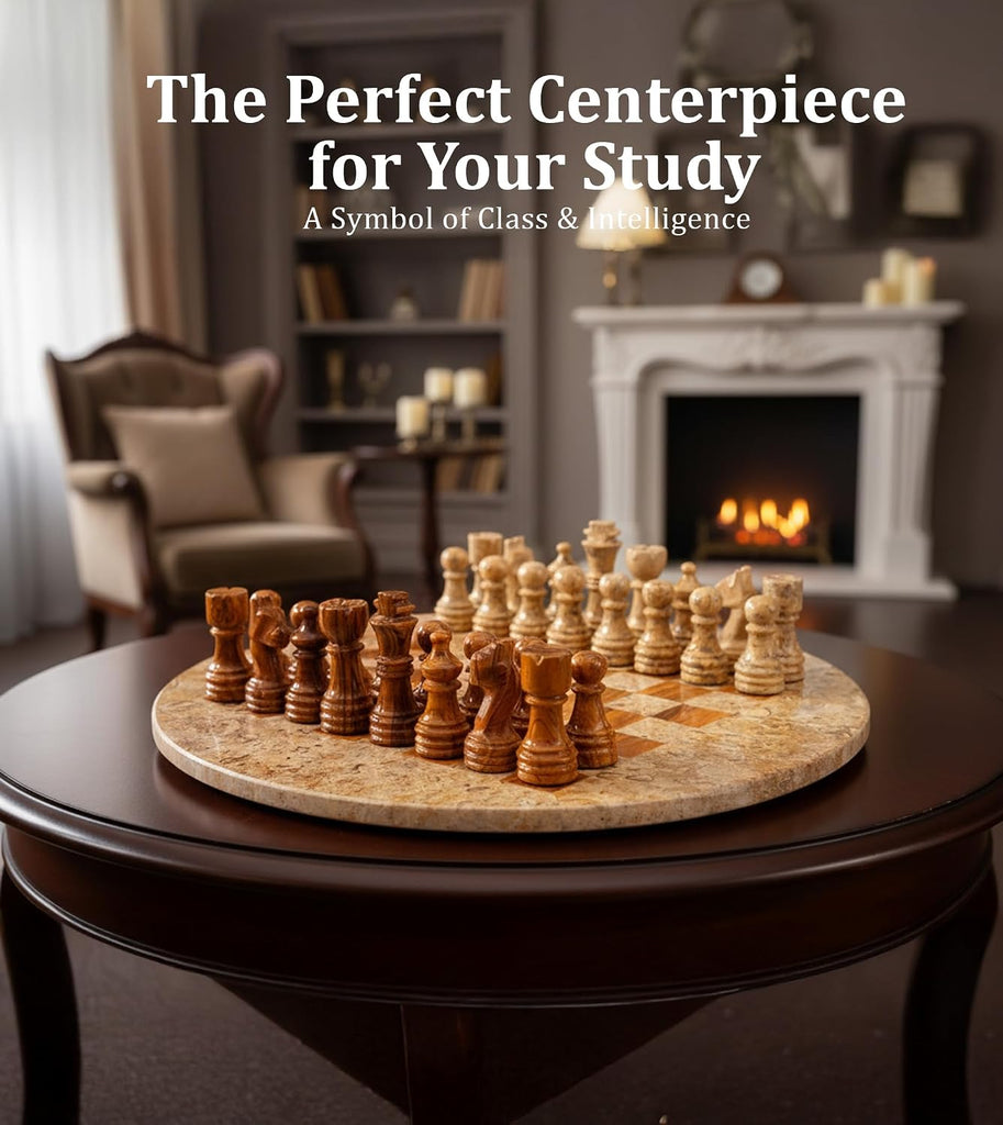 Marble Chess Set with Complementary Storage Box & Extra Queens, 15 Inch Coral & Red Handmade Chess Board Game
