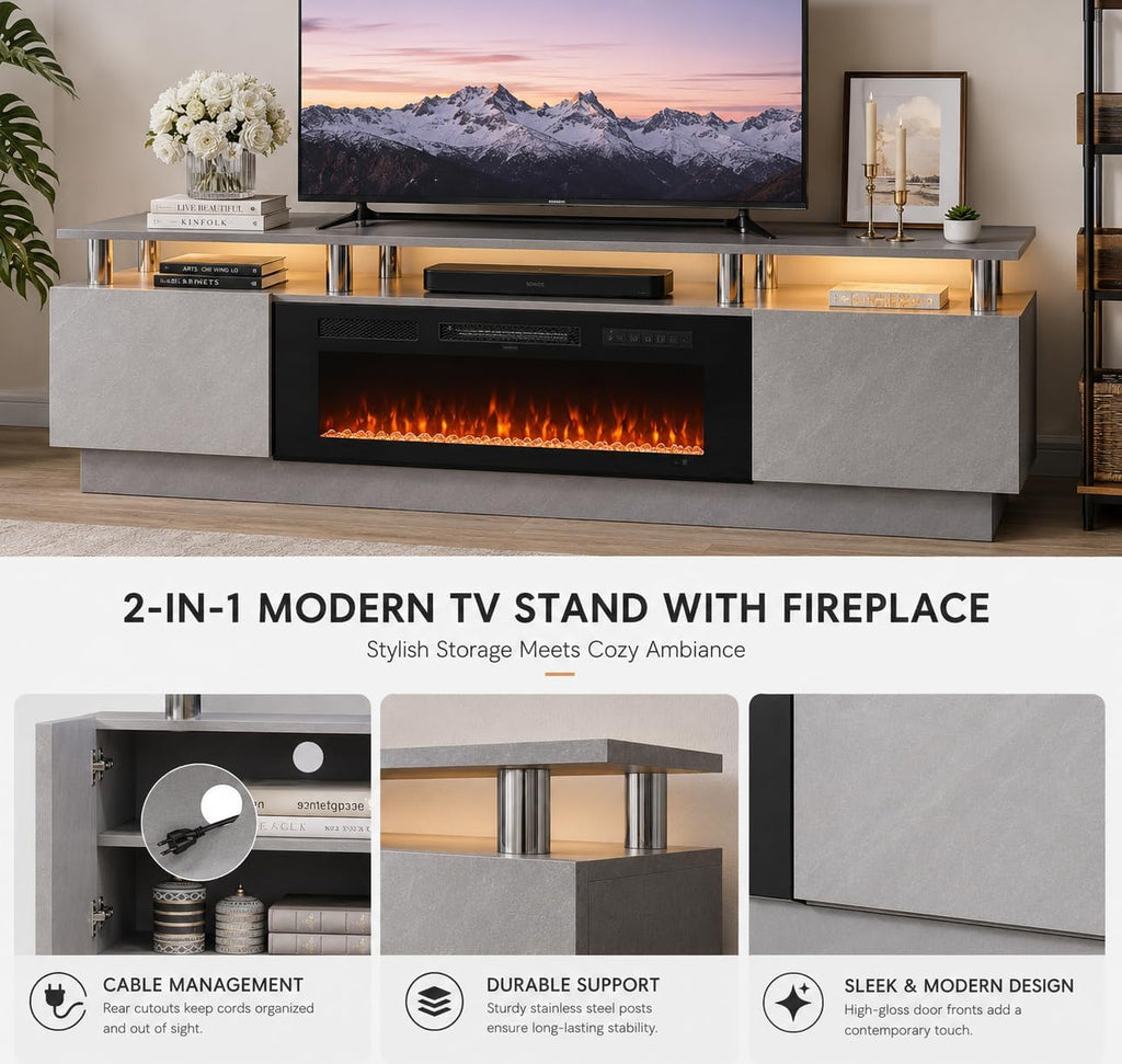 80" TV Stand & Entertainment Center, Media Console with Storage Cabinet, Fits TVs up to 90", Modern Living Room