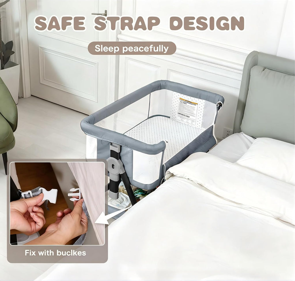 Bassinets Bedside Sleeper with Wheels and Mattress, Cosleeping Baby Bed with Storage, Co-Sleeper Bassinet Attach to