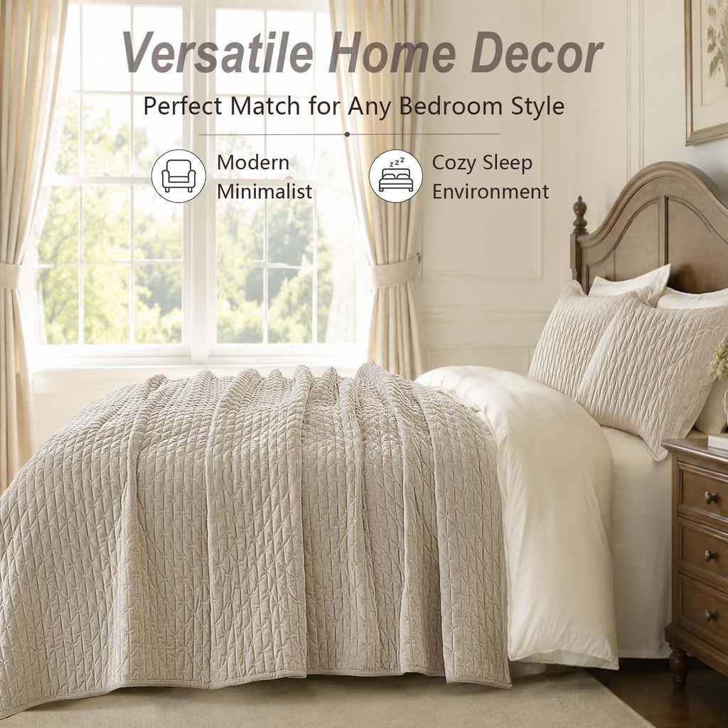 Velvet Oversized King Size Quilt 120x120 3-Piece Bed Set