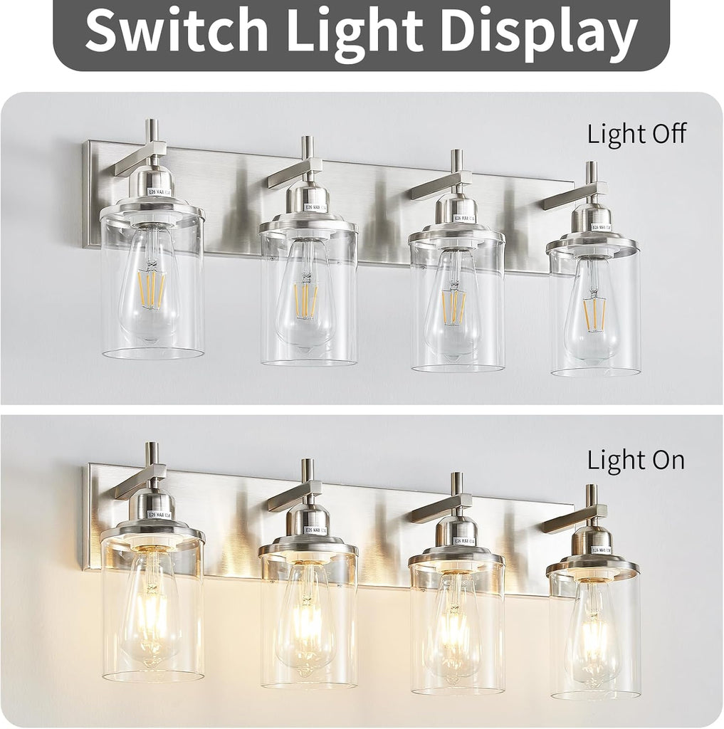 4-Light Brushed Nickel Bathroom Light Fixture Over Mirror Modern Bathroom Vanity Light Vintage Wall Lighting with