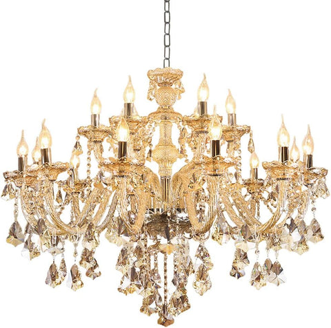 Luxury Cognac Crystal Chandelier 18 Lights,Contemporary K9 Crystal Ceiling Chandelier Lighting Fixture Candle Style E12 Base for Dinning Living Room Bedroom Hallway (18 Lights) A110-B09BM3XBRG