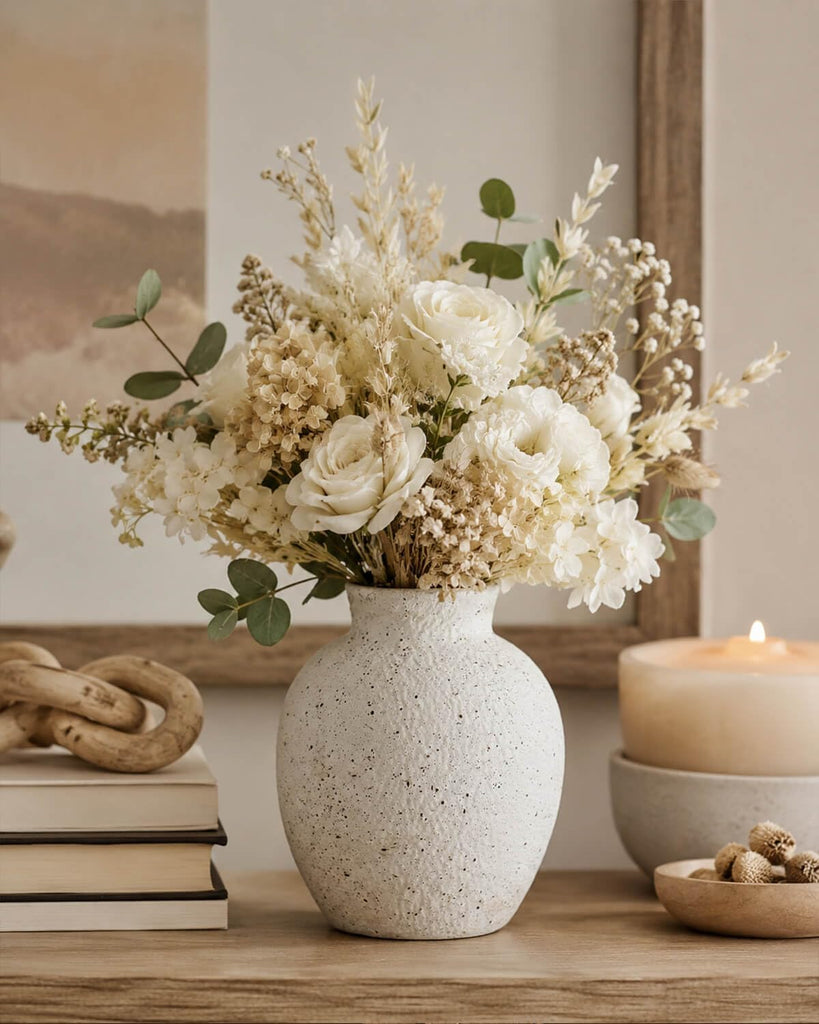 6.1 Inch White Ink Dot Vase, Rustic Ceramic Vase