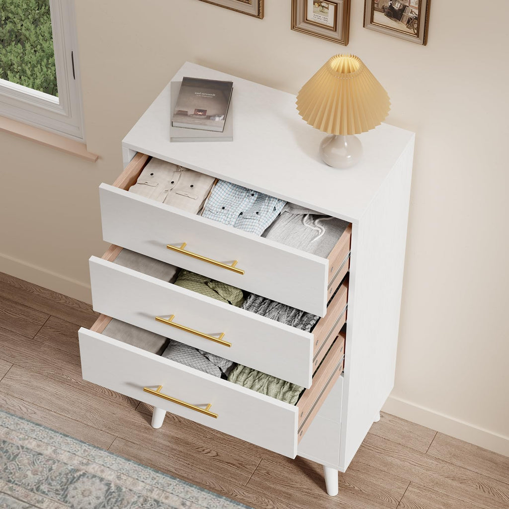 5 Drawer Dresser, Tall Dresser, White | Wood Dresser with Metal Handles for Organized Storage s, Hallways or Entryways