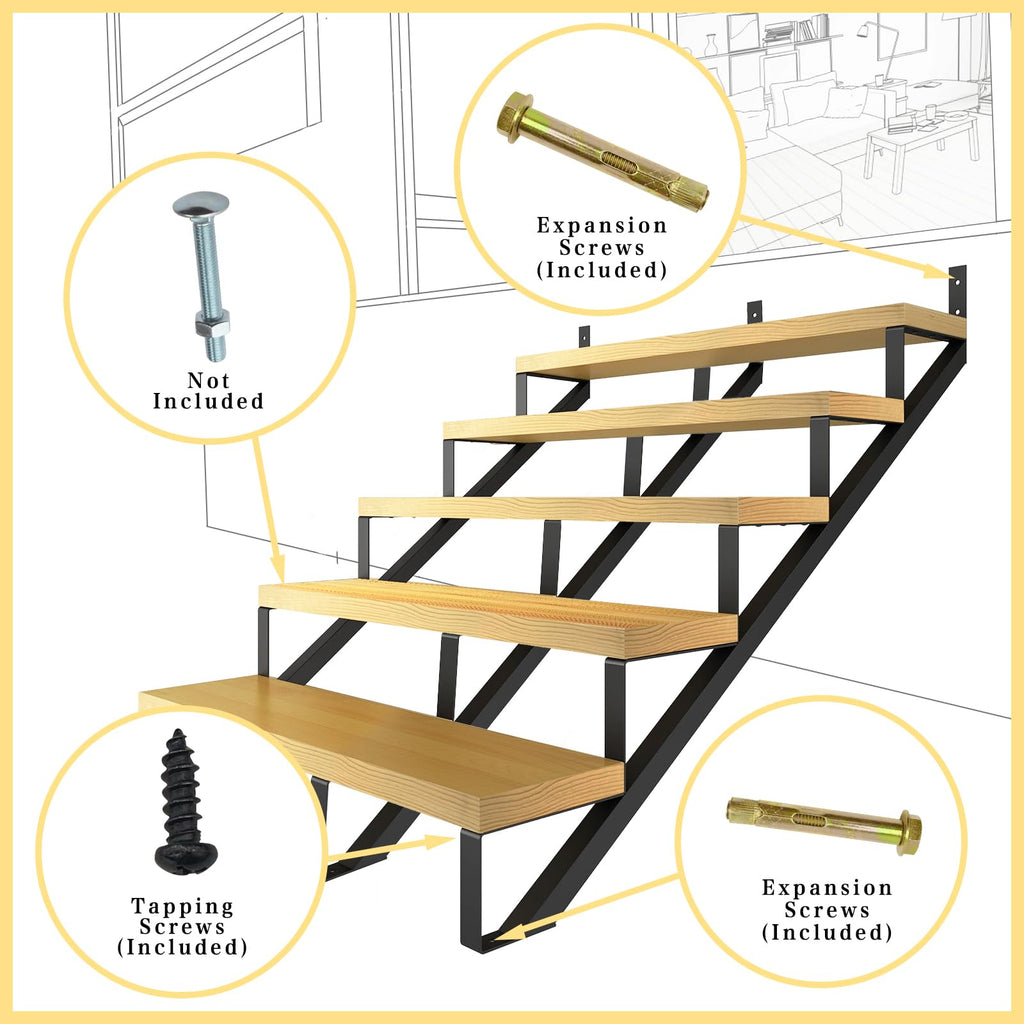 5 Step Metal Stair Step Steel Riser Stringers for 34.7" Height Deck, 3Packs