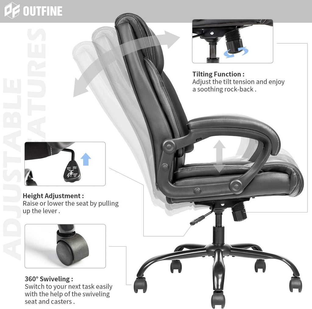Executive Desk Chair Computer Chair with 5-Year hydrolysis-Resistant Leather Spring Cushion Ergonomic Support Tilting