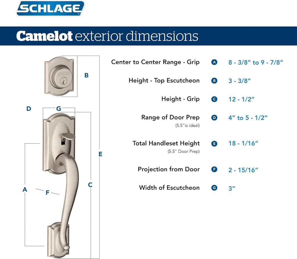 F60 V CAM 619 ACC Camelot Front Entry Handleset with Accent Lever, Deadbolt Keyed 1 Side, Satin Nickel - Door Handleset