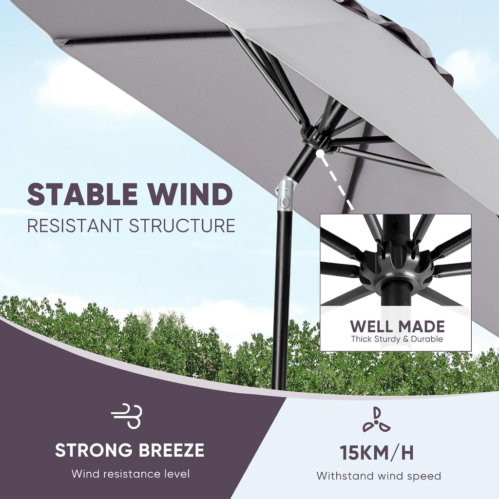 Patio Market Outdoor Table Umbrella with Push Button Tilt and Crank - Grey