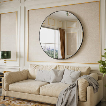 42 Inch Round Mirror, Metal Frame Circle Mirror, Black