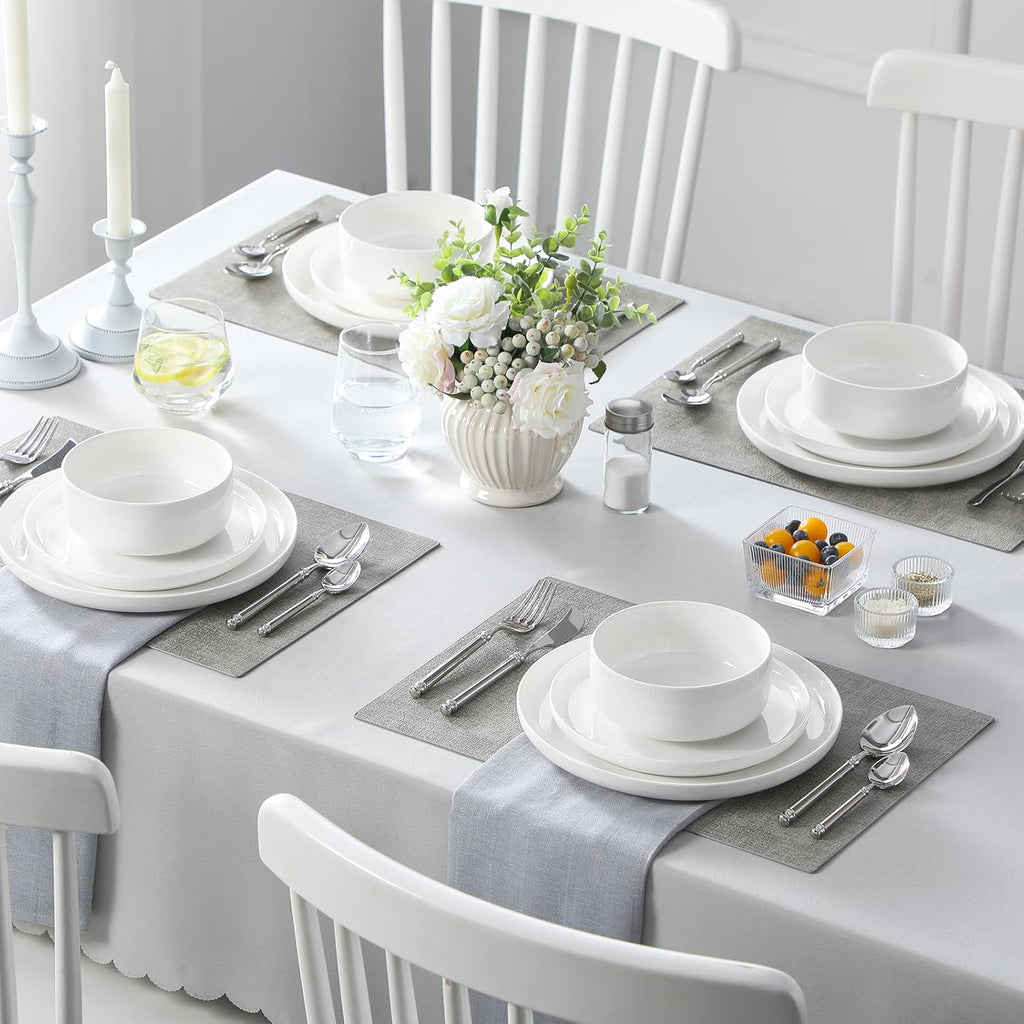 Plates and Bowls Sets, 12 Pieces Porcelain Dinnerware Sets Dishware Sets Chip Resistant Ceramic Dish Set Dining Dinner