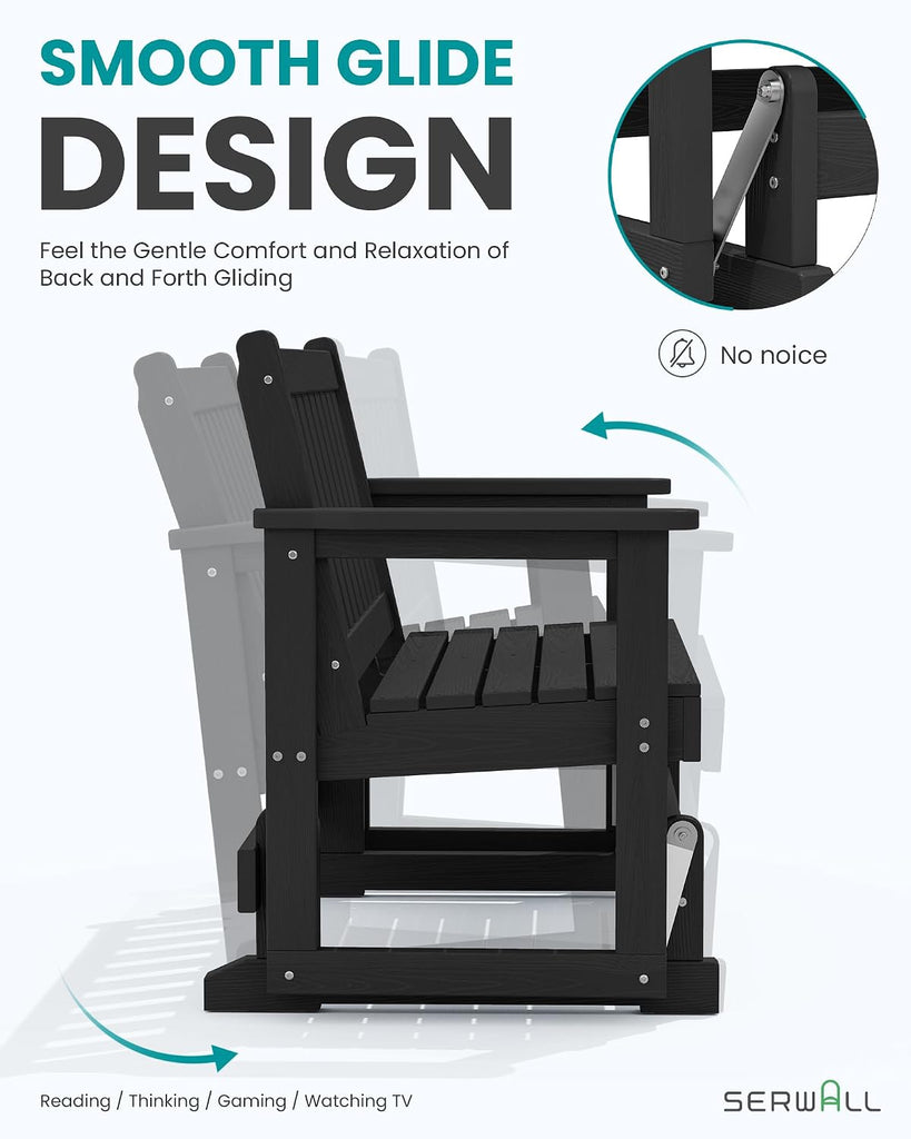 2 Person Patio Glider Bench, HDPE All Weather Swinging Bench, Black