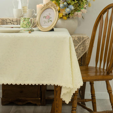 Textured Tablecloth Waterproof Spillproof Lace Trim Rectangle Jacquard Fabric Table Cloth, Kitchen D