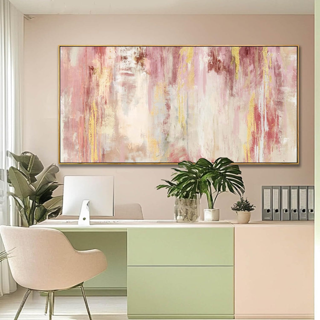 Pink and Gold Pictures Canvas Wall Art Abstract Hand Paintings Home Decor Kitchen Office Wall Decorations Ready to