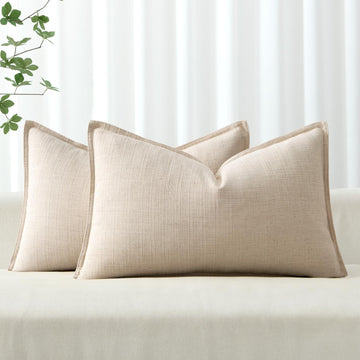 Thick Textured Lumbar Throw Pillow Covers 20x12 Inch Natural Linen