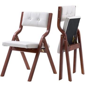 Wooden Folding Chairs with Cushion, Set of 2, Portable Foldable Cushion Chair with Wooden Frame, Modern Padded Dining