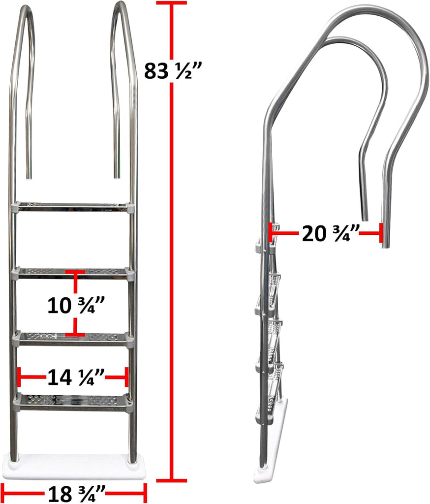 Hi-Rise Reverse Bend Stainless Steel in-Pool Ladder w/Stainless Steel Steps | for Above-Ground Swimming Pools