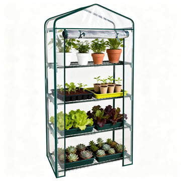50% Extra Wide Mini Greenhouse 4 Tier Portable Plant Green House 40in Wide -Sturdy Gardening Shelves with PVC Cover