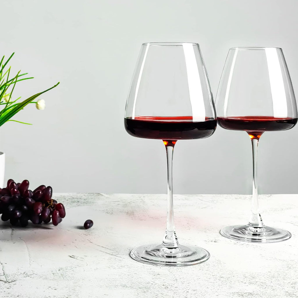 Red Wine Glasses Set of 6, 19.5 oz Durable Wine Glasses, Large Long Stem Wine Glasses with Unique Concave Bowl Base