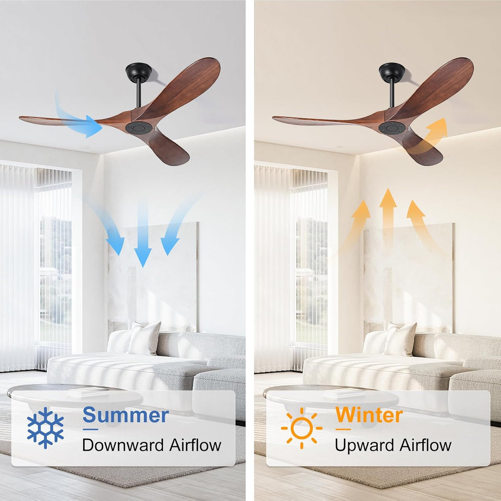 72 inch Ceiling Fan No Light，Indoor Outdoor 3 Blade Wood Ceiling Fans Without Lights for Patios Living Room Bedroom