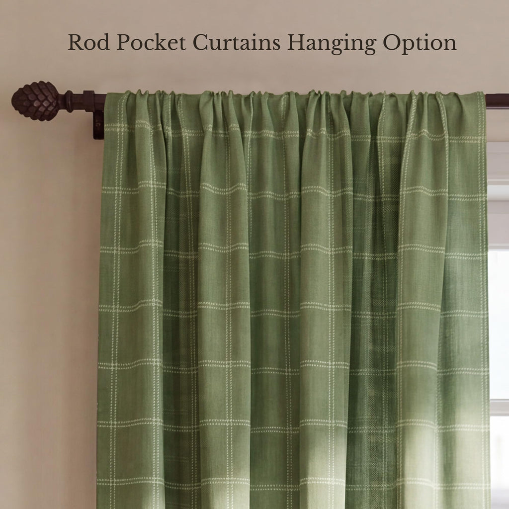 Tie Up Curtains for Windows Plaid Pattern, Linen Blend Roman Shades W46 x L63 in, Vintage Bathroom Curtains Window
