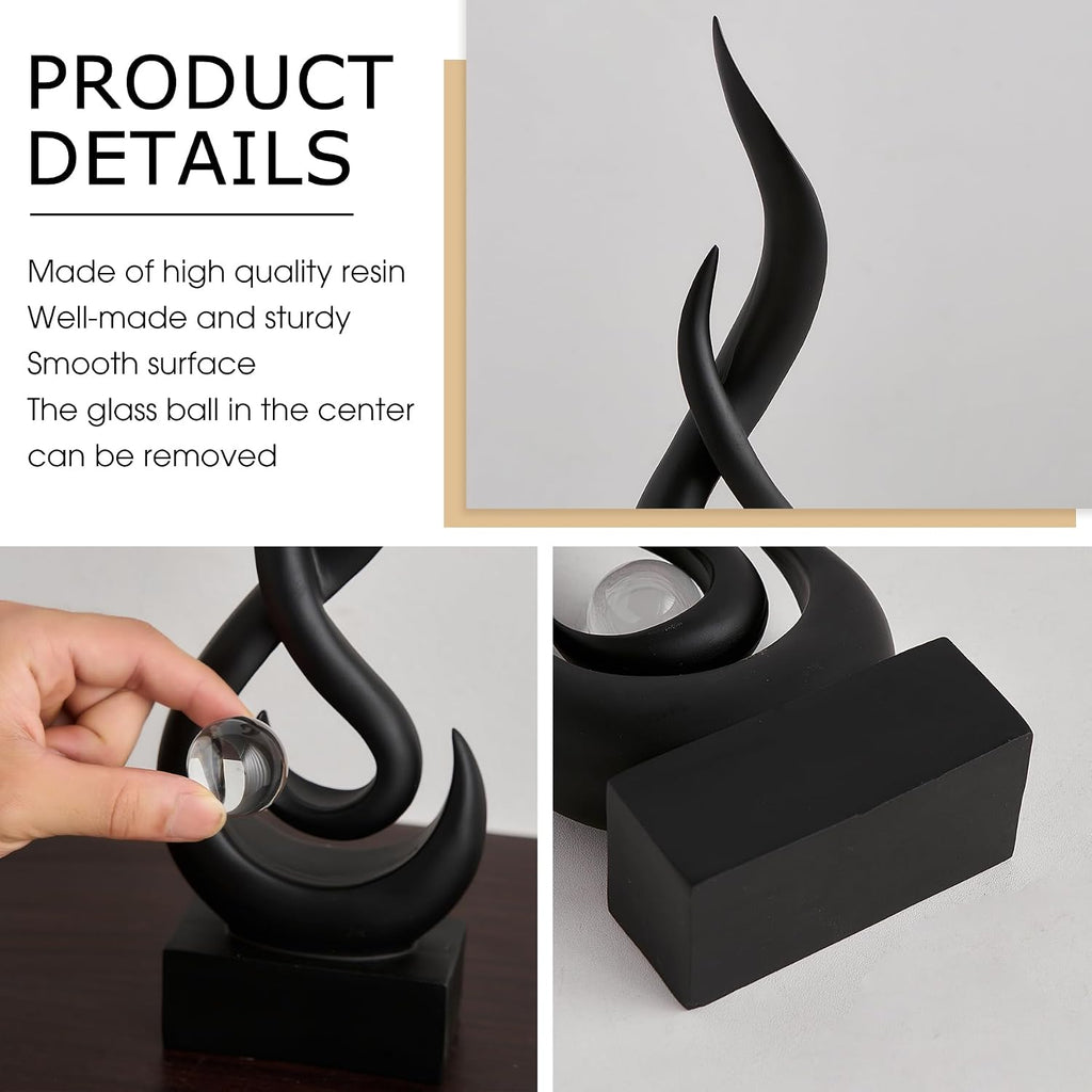 Black Flame Statue, 11.8" Abstract Resin Sculpture for Modern Home Decor, Minimalist Art Figurine for Shelf Coffee