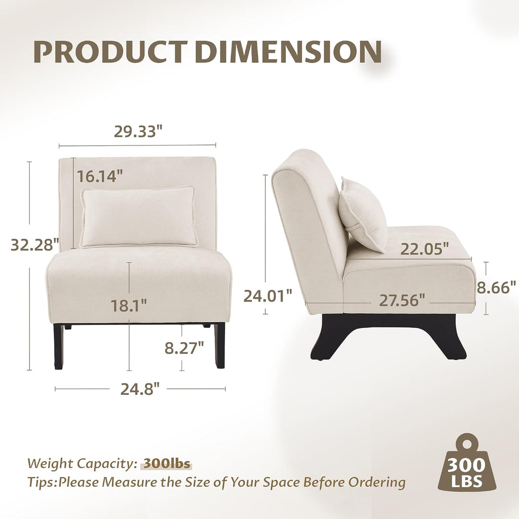Armless Accent Chairs Set of 2 Upholstered Living Room Side Chairs | Comfy Small Accent Lounge Chair with Pillow