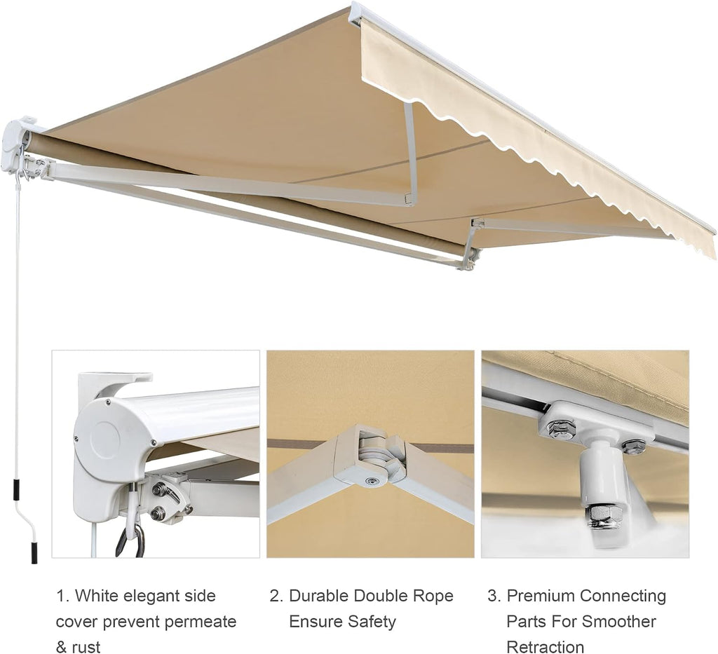 12'x10' Patio Awning Retractable, Fully Assembled Motorized Electric Commercial Grade - Quality 100% Dope-Dyed
