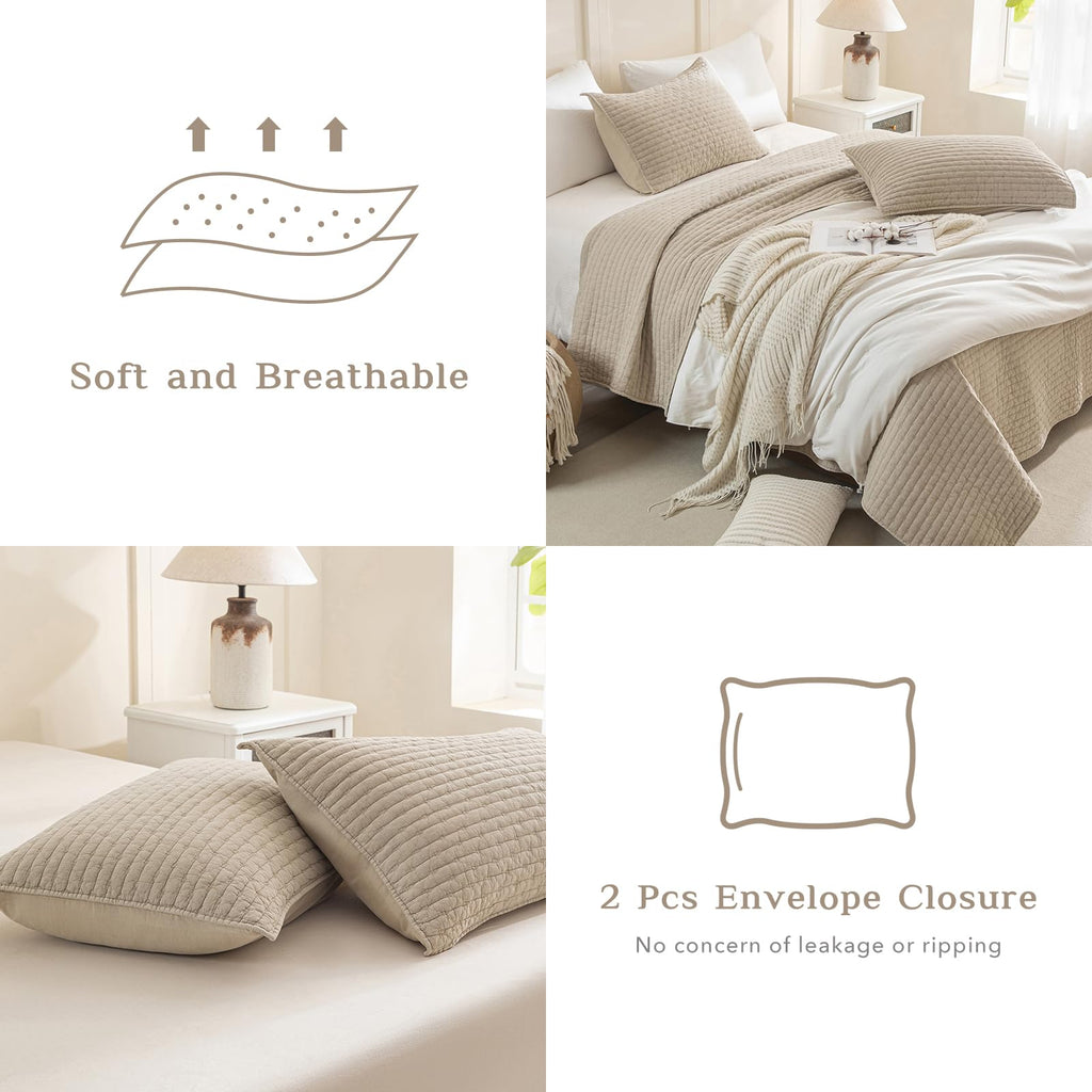 Oversized King Quilt 120x120, Stone-Washed Cotton Wheat, 3 Pieces Lightweight Ultra Soft California King Coverlet Set