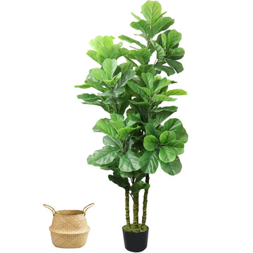 6ft Artificial Fiddle Leaf Fig Tree in Pot Faux Fiddle Leaf Fig Tree Large Artificial Tree for Indoor Outdoor House