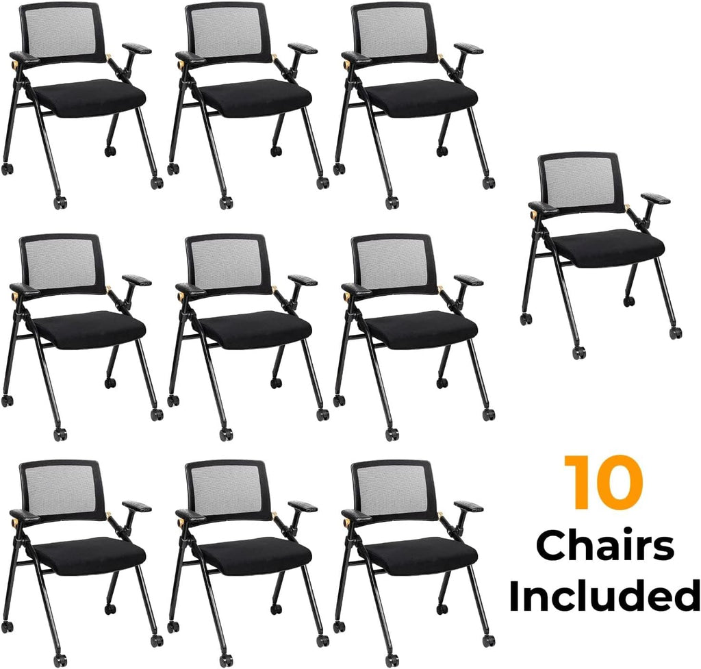 Triton Premium Foldable Poker Table with 10 Chairs - Soft-Padded Armrest, Individual Cup Holders, Portable Mat