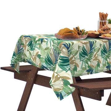 Outdoor Rectangle Tablecloth with Umbrella Hole and Zipper 84" x 60", Water Repellent Floral Picnic Cover, Fade &